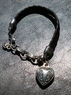 BRIGHTON Kings Road Woven Leather Bracelet with Heart Charm